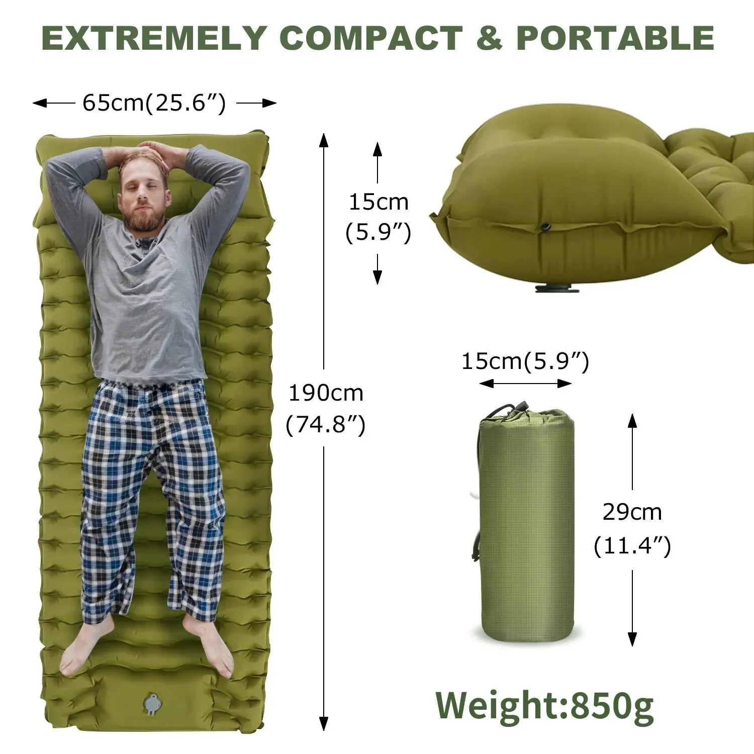 Outdoor Camping Inflatable Mattress - Thicken Sleeping Pad with Built-in Pillow & Pump for Travel, Hiking, Climbing