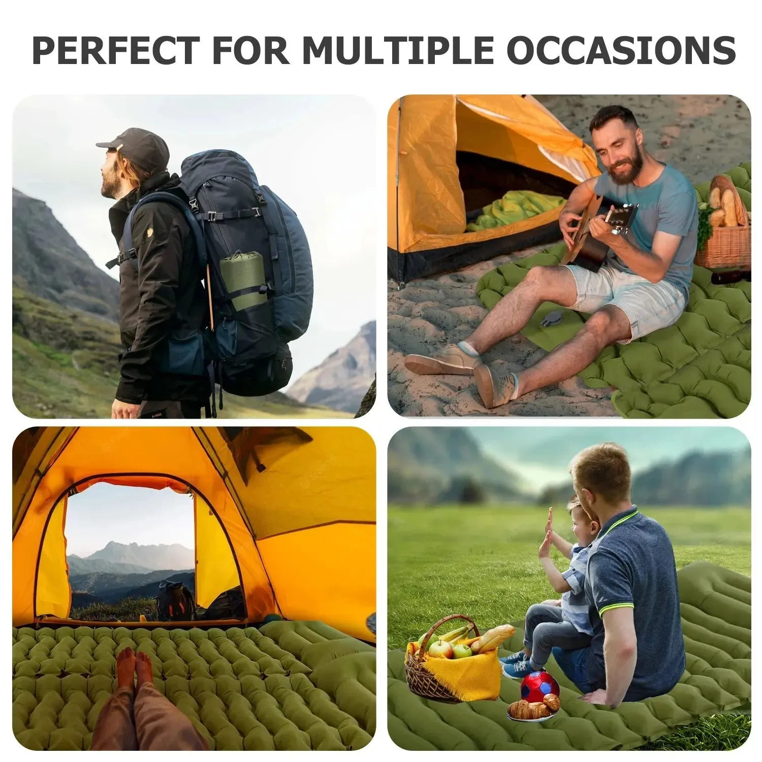 Outdoor Camping Inflatable Mattress - Thicken Sleeping Pad with Built-in Pillow & Pump for Travel, Hiking, Climbing