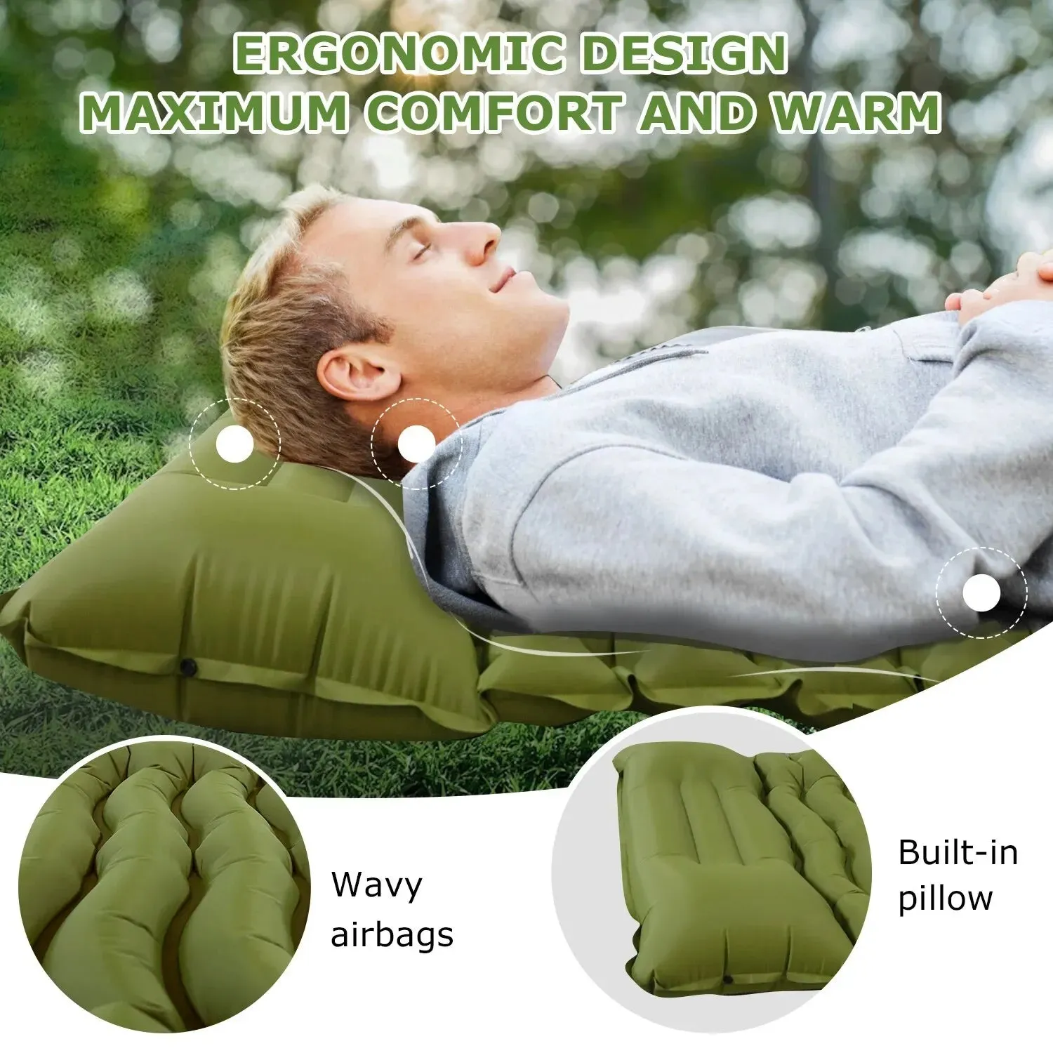 Outdoor Camping Inflatable Mattress - Thicken Sleeping Pad with Built-in Pillow & Pump for Travel, Hiking, Climbing