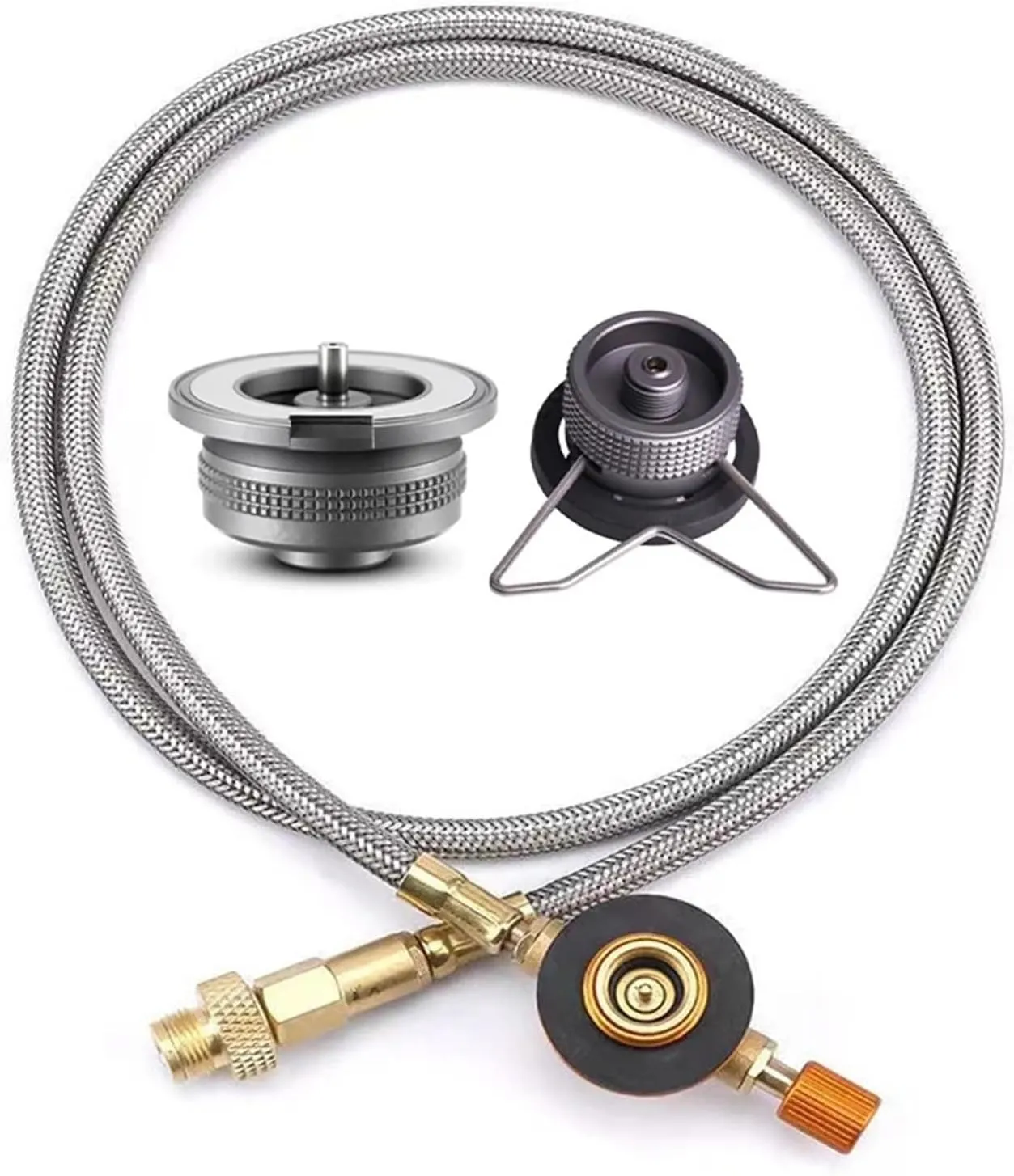 Outdoor Camping Stove Butane Gas Adapter Split Stove Converter Connection Hose Outdoor Cooking Camping Equipment Accessories (Color : Adapter and Tube-A)