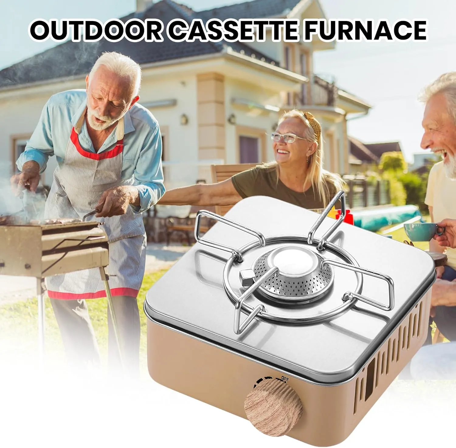 Outdoor Camping Stove, Propane Burner Outdoor Portable Propane Stove Gas Cooker 8.46 * 7.48 * 3.74 for Camp Cooking Outdoor Stove for Home Brewing, Maple Syrup Prep (Khaki)