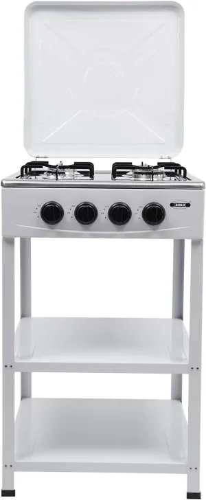 Outdoor Camping Stove,4 Burner Propane Gas Cooker,Portable Gas Stove with Manual Ignition and2 Tier Storage Rack,LNG/LPG for Outdoor Camping Cooking white