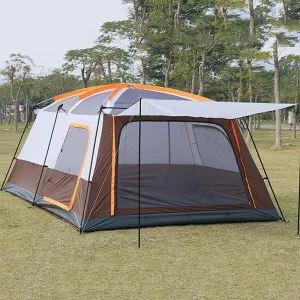 Outdoor Camping Tent 5-8 Person Large Family Tents for Camping Festival, Hiking Tent with Living Room and Separate Rooms 4 Season Tents Big Family Shelter (Blue) (Brown)