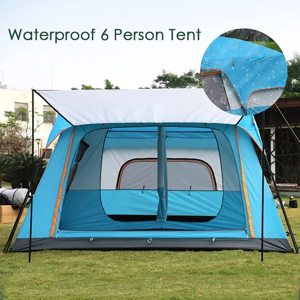Outdoor Camping Tent 5-8 Person Large Family Tents for Camping Festival, Hiking Tent with Living Room and Separate Rooms 4 Season Tents Big Family Shelter (Blue) (Brown)