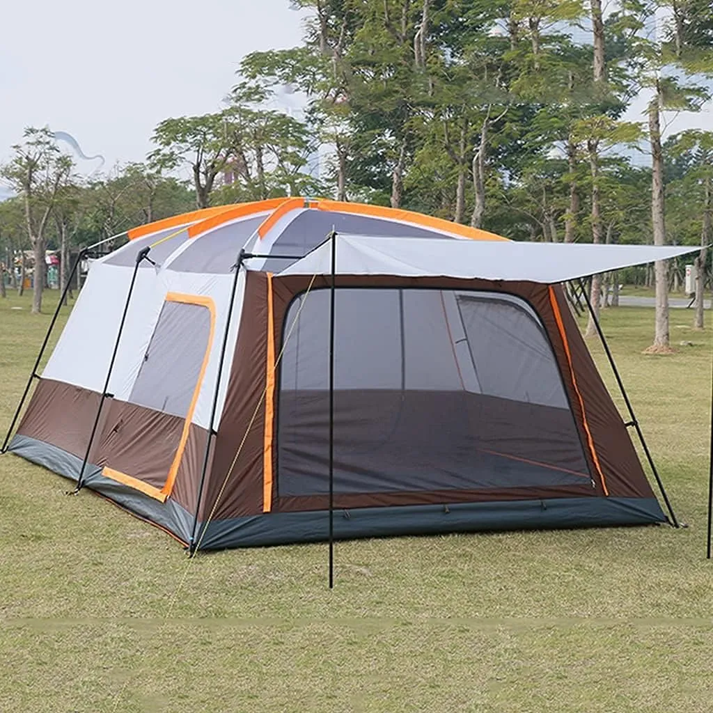 Outdoor Camping Tent 5-8 Person Large Family Tents for Camping Festival, Hiking Tent with Living Room and Separate Rooms 4 Season Tents Big Family Shelter (Blue) (Brown)