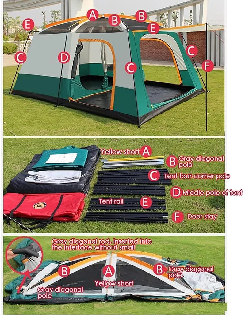 Outdoor Camping Tent 5-8 Person Large Family Tents for Camping Festival, Hiking Waterproof Tent with Living Room and Separate Rooms 4 Season Tents Big Family Shelter