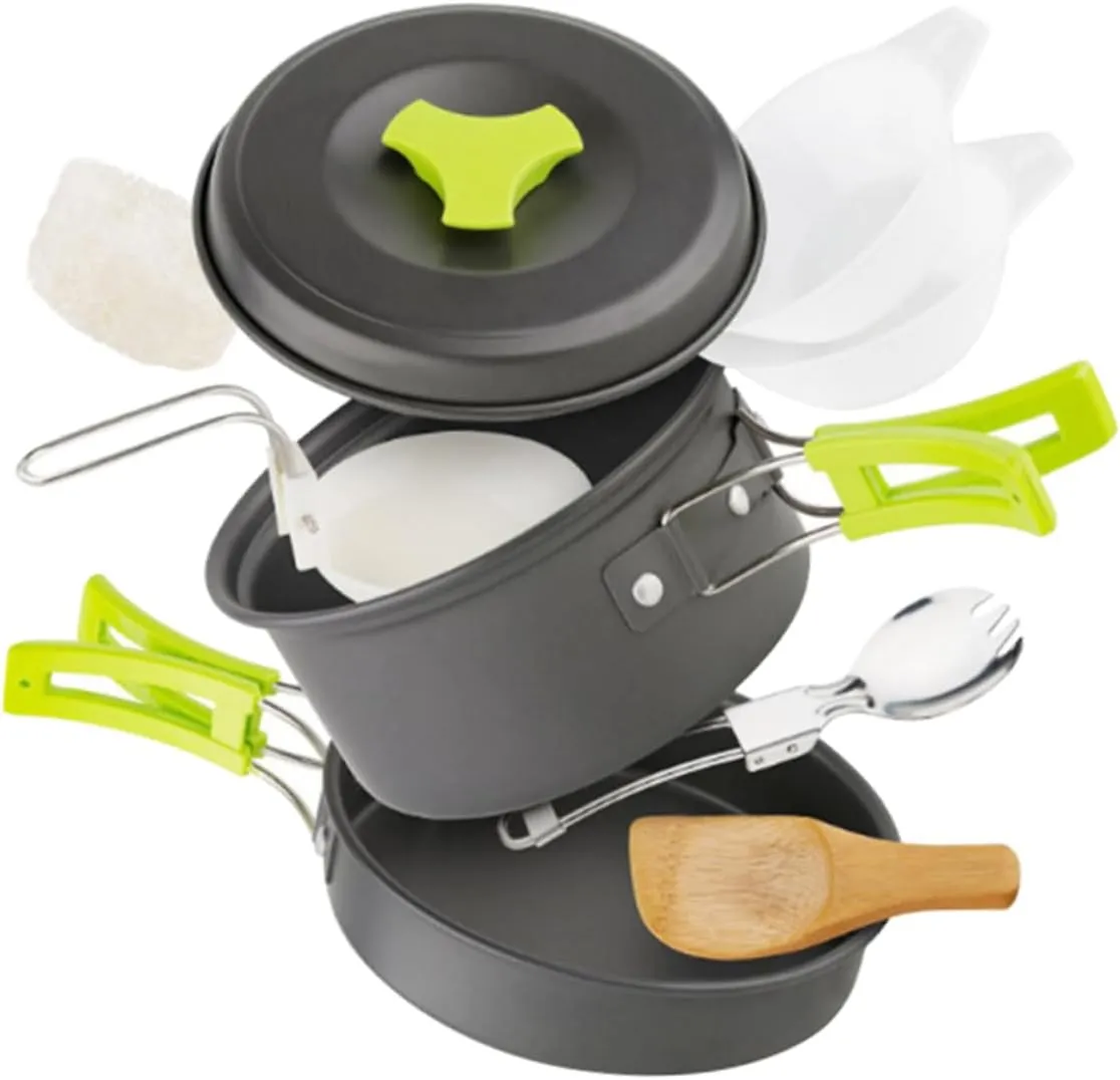 Outdoor Cooking Equipment Set Nonstick Pot Portable Camping Cookware Easy 1-2 Person Trips
