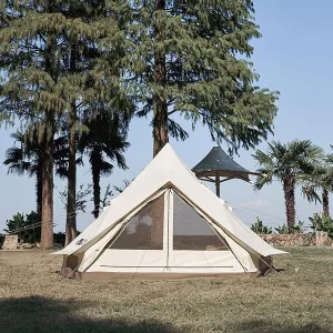Outdoor Cotton Canvas Tent, Luxury Yurt Tents, Waterproof Large Tents with Sturdy Center & Door Pole and Space for 5~6 Person All 4 Season Camping Yurt Style Tent