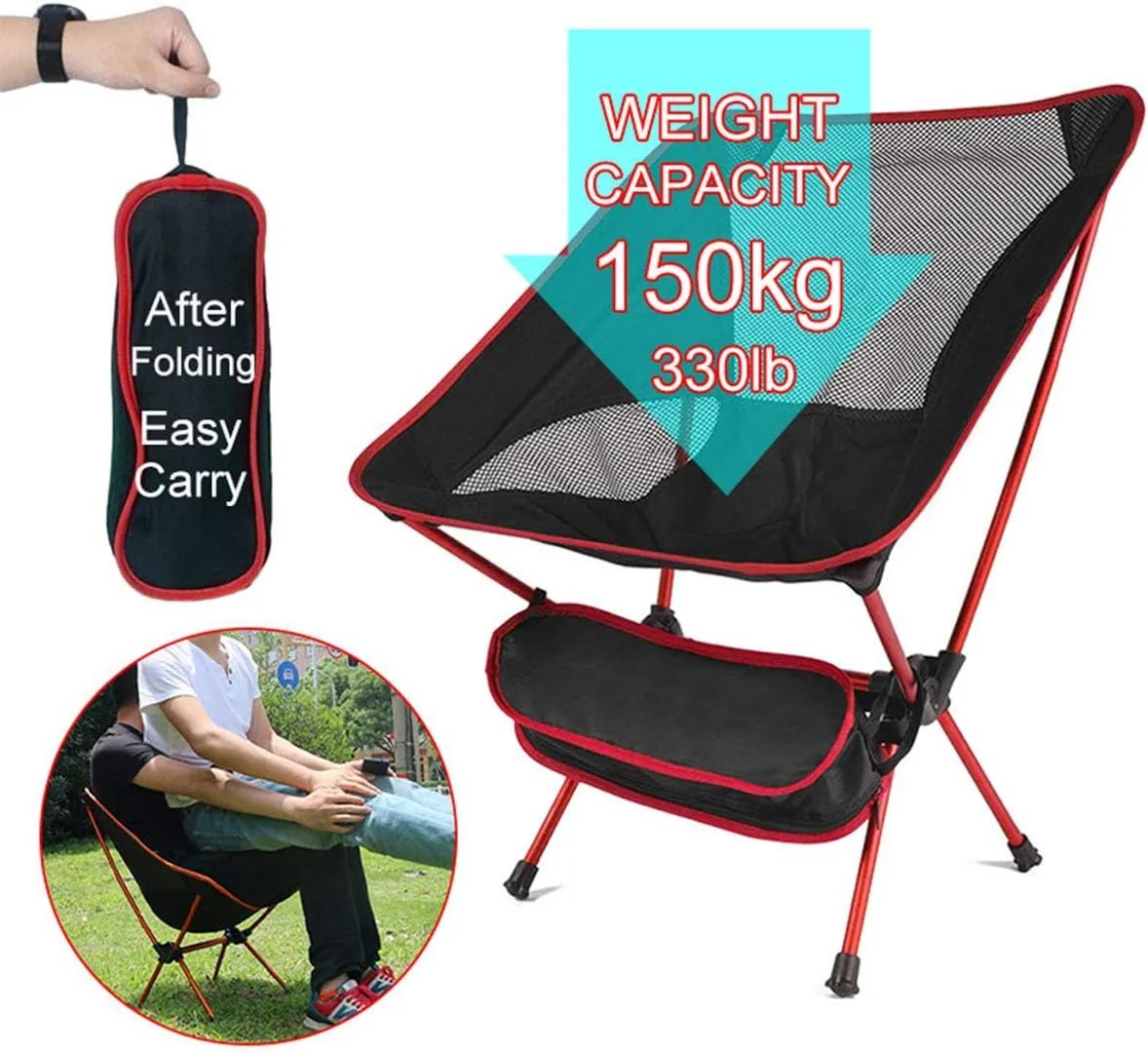 Outdoor Folding Chairs,Camping Chair Ultralight Hiking Portable Compact Backpacking Chair Folding Chairs with Lightweight Carry Bag (Red)