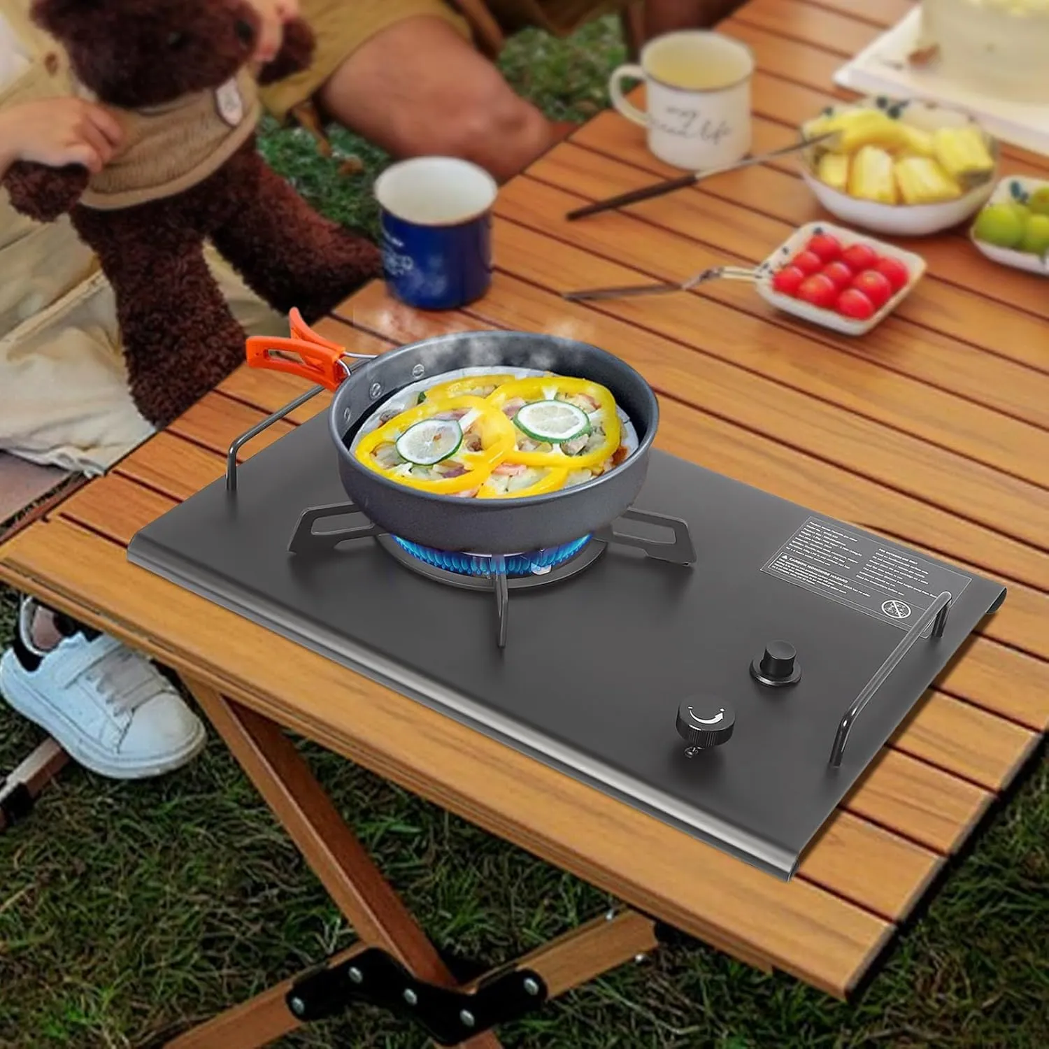 Outdoor Gas Stove, Desktop & Embed Folding Single-Burner Gas Stove,13648BTU Portable Gas Stove with Carrying Handle for Apartment Outdoor (Black)