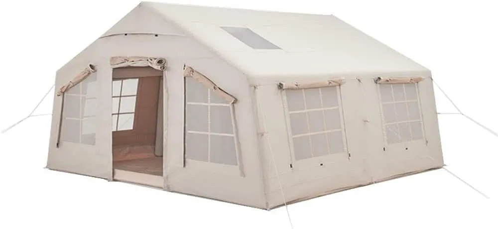 Outdoor Inflatable Camping Tent, 13m² Glamping Tent with Air Pump, Easy Setup 4-Season Windproof Tent for Fishing, Hiking, Camping, and Family Adventures