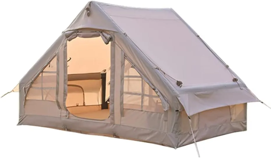 Outdoor Inflatable Camping Tent with Pump, 3-4 Person Glamping Tents, Easy Setup 4 Season Windproof House for Fishing, Camping & Hiking,Cotton Material