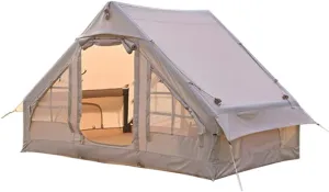 Outdoor Inflatable Camping Tent with Pump, 3-4 Person Glamping Tents, Easy Setup 4 Season Windproof House for Fishing, Camping & Hiking,Cotton Material