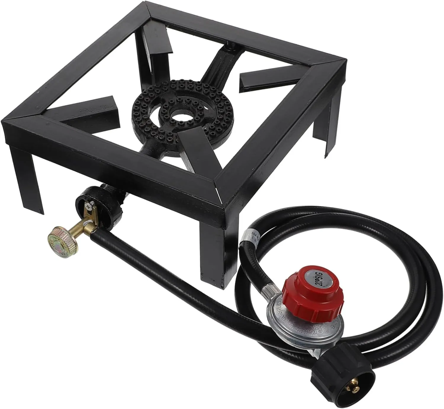 Outdoor Iron Propane Burner Stove with Regulator and Hose for Camping Outdoor Cooking and Tailgating Sturdy Cast Iron Construction for Bbq and Fish