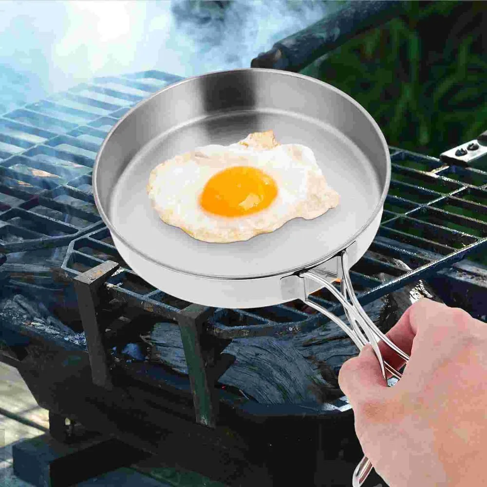 Outdoor Pan Cooking Pots Cookware Kit Camping Frying Baking Pan Nonstick Lid Grill Folding Kitchen Non-stick Mini Omelet,14.8X14.8X3cm,one