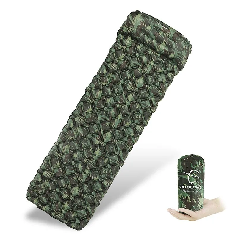 Outdoor Sleeping Pad Camping Inflatable Mattress with Pillows Travel Mat Folding Bed Ultralight
