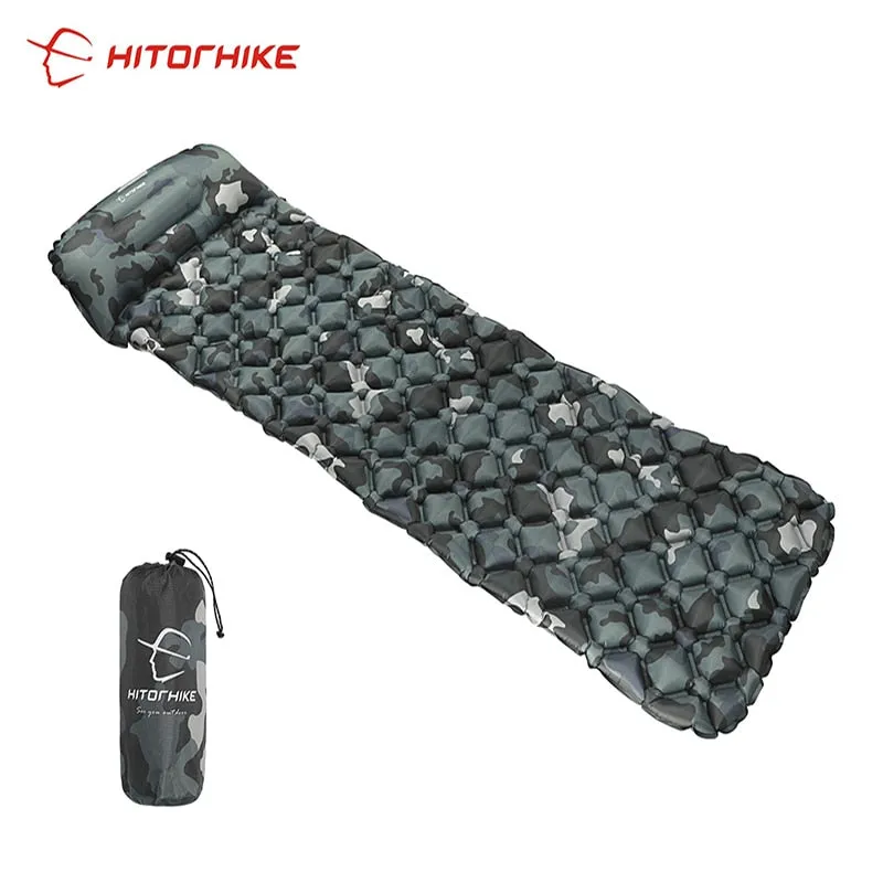 Outdoor Sleeping Pad Camping Inflatable Mattress with Pillows Travel Mat Folding Bed Ultralight