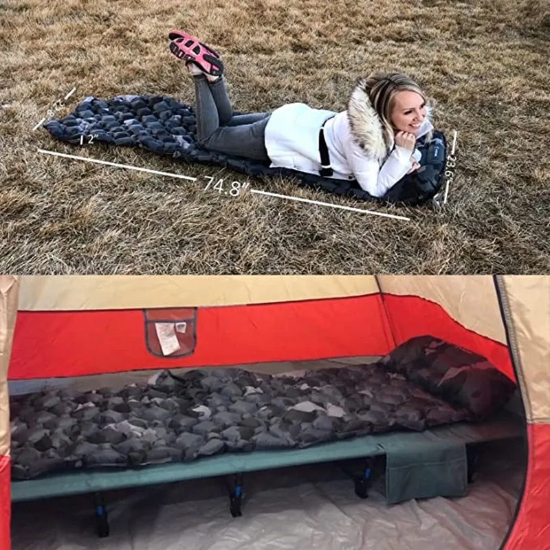 Outdoor Sleeping Pad Camping Inflatable Mattress with Pillows Travel Mat Folding Bed Ultralight