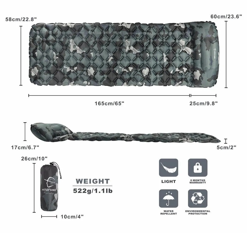 Outdoor Sleeping Pad Camping Inflatable Mattress with Pillows Travel Mat Folding Bed Ultralight