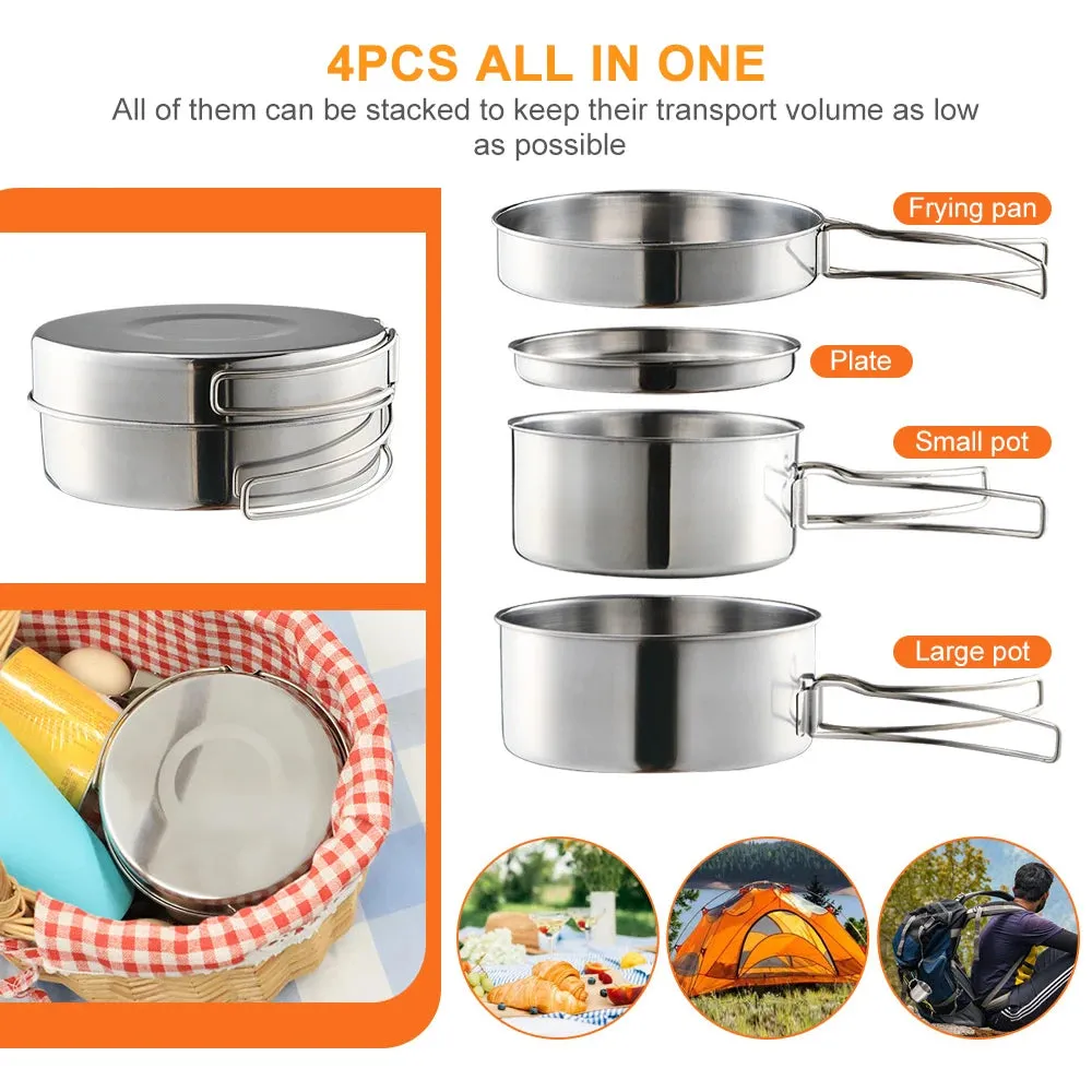 Outdoor Stainless-Steel Camping Cookware Set - Durable Bowl and Pot Set for Hiking, Backpacking, and Picnics