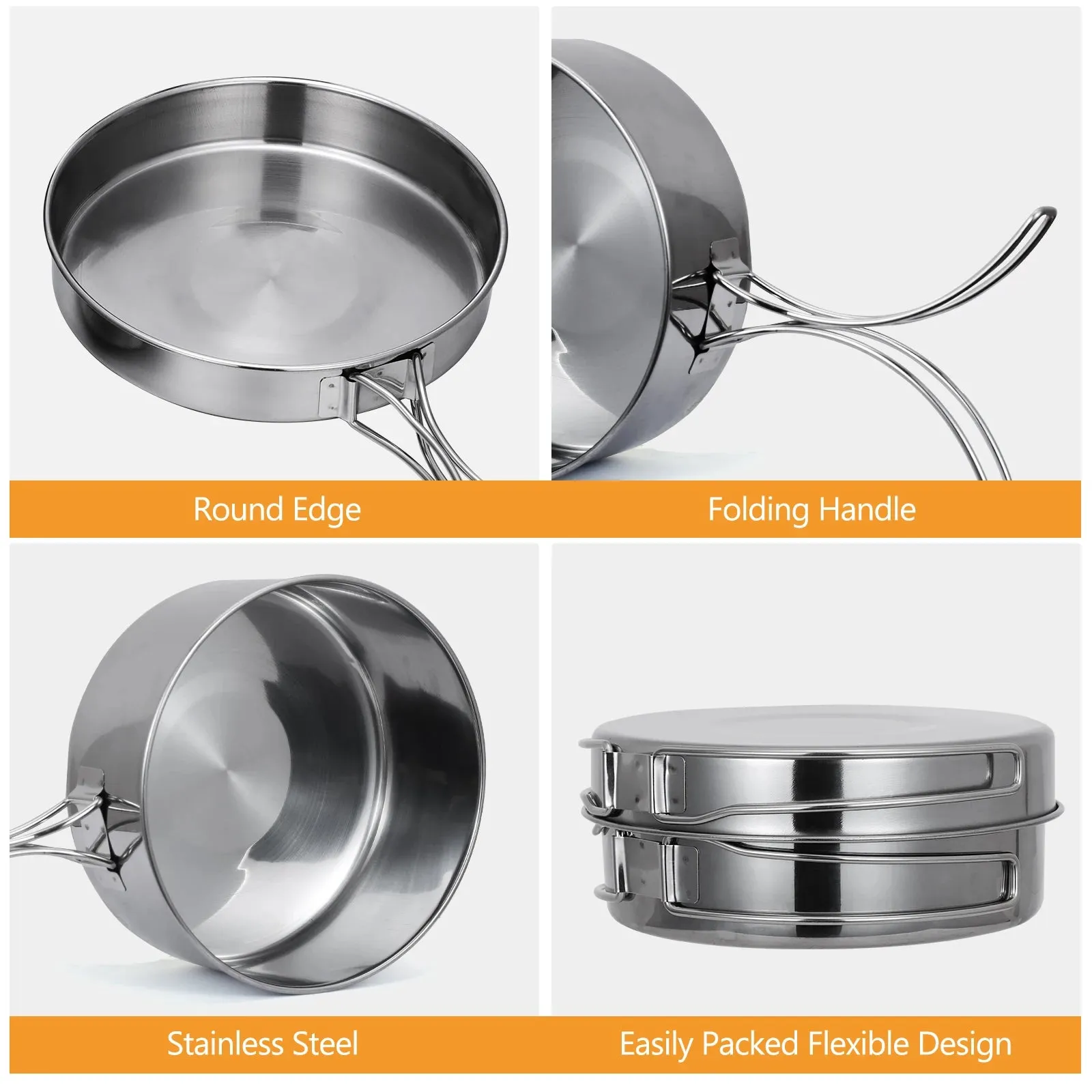 Outdoor Stainless-Steel Camping Cookware Set - Durable Bowl and Pot Set for Hiking, Backpacking, and Picnics