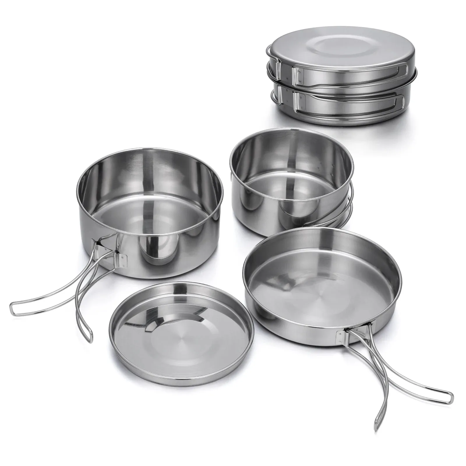 Outdoor Stainless-Steel Camping Cookware Set - Durable Bowl and Pot Set for Hiking, Backpacking, and Picnics