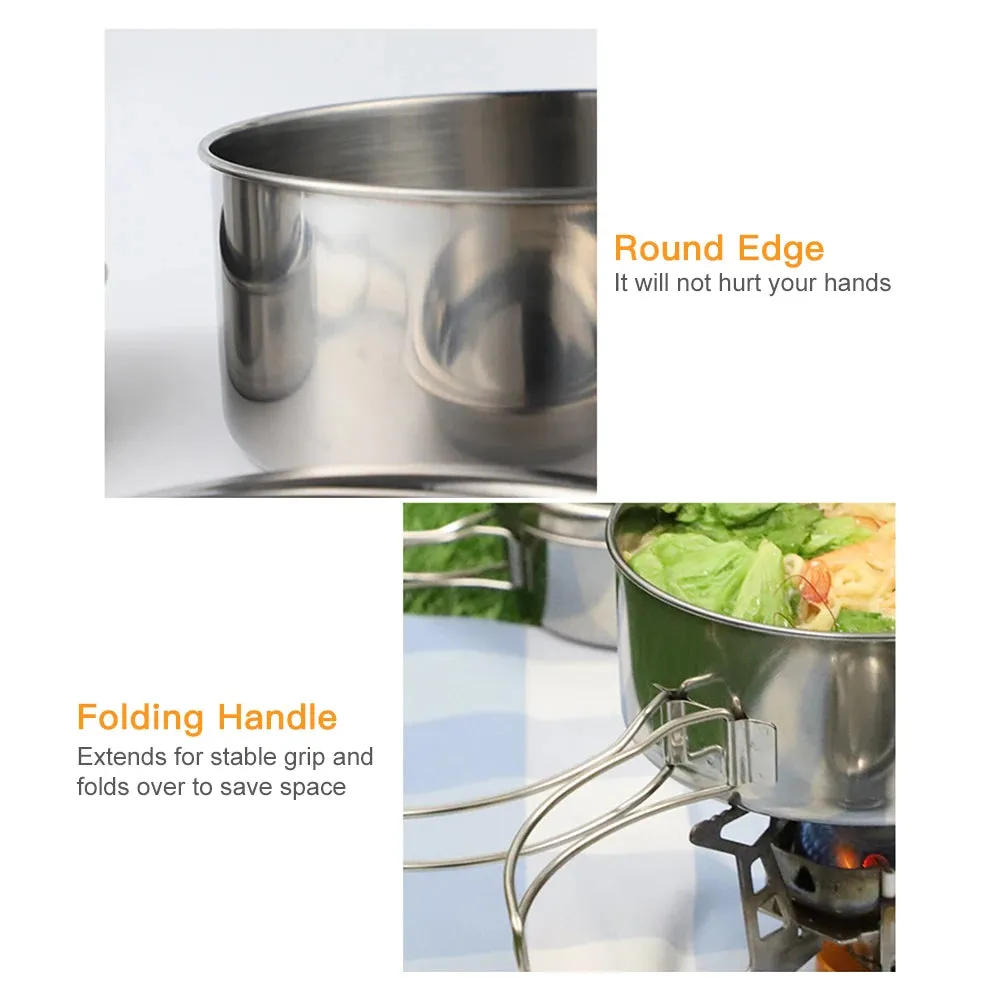 Outdoor Stainless-Steel Camping Cookware Set - Durable Bowl and Pot Set for Hiking, Backpacking, and Picnics