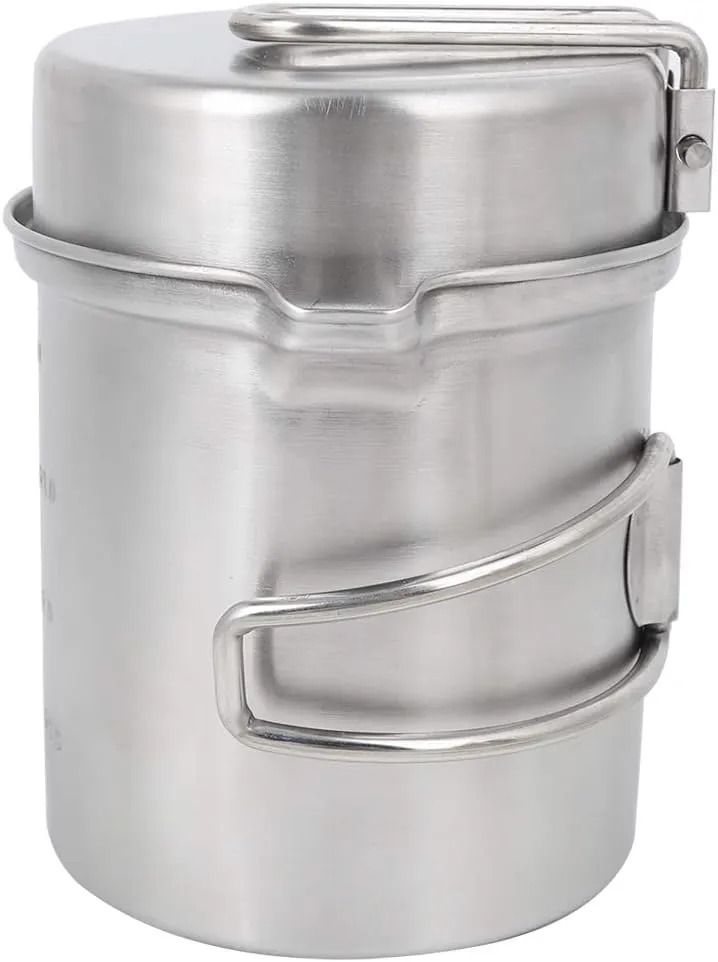 Outdoor Stainless Steel Cookware Set, Portable Pot Cooker for Cam Hiking, Compact and Lightweight