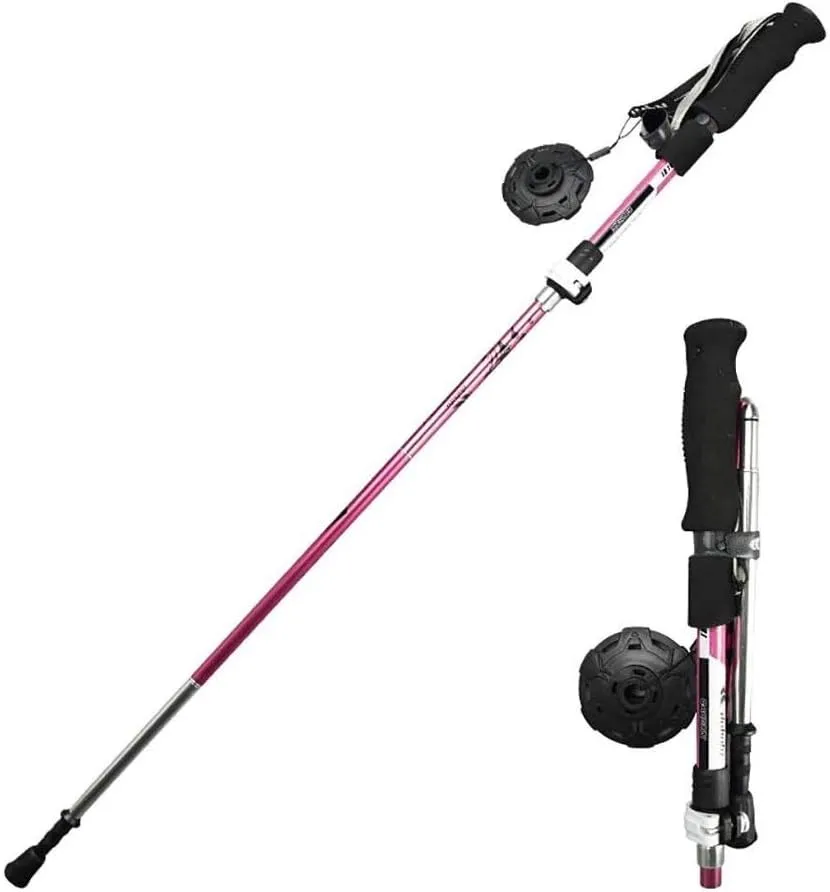 Outdoor Trekking Pole Light Carbon Fiber Folding Storage Crutches Outdoor Supplies Trekking Pole Crutches,for Traveling Camping Fashionable (Pink)
