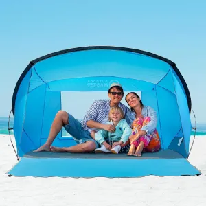 OutdoorMaster Beach Tent for 3-4 Person - Easy Setup and Portable Beach Shade Sun Shelter Canopy with UPF 50  UV Protection Removable Skylight Family Size-Blue