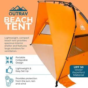 Outrav Pop Up Beach Tent - Quick and Easy Set Up, Family Size, Portable Sun and Water Shelter and Shade Canopy - for Fishing, Camping, Hiking and Outdoor Activities