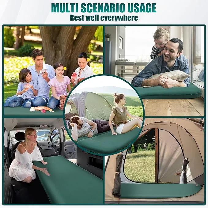 OUTSKIRT Sleeping Pad for Camping with Built-in Pump, Camping Mattress with Memory Foam, Easy to Inflate/Deflate Air Mattress for Camping and Other Outdoor Adventures,Green
