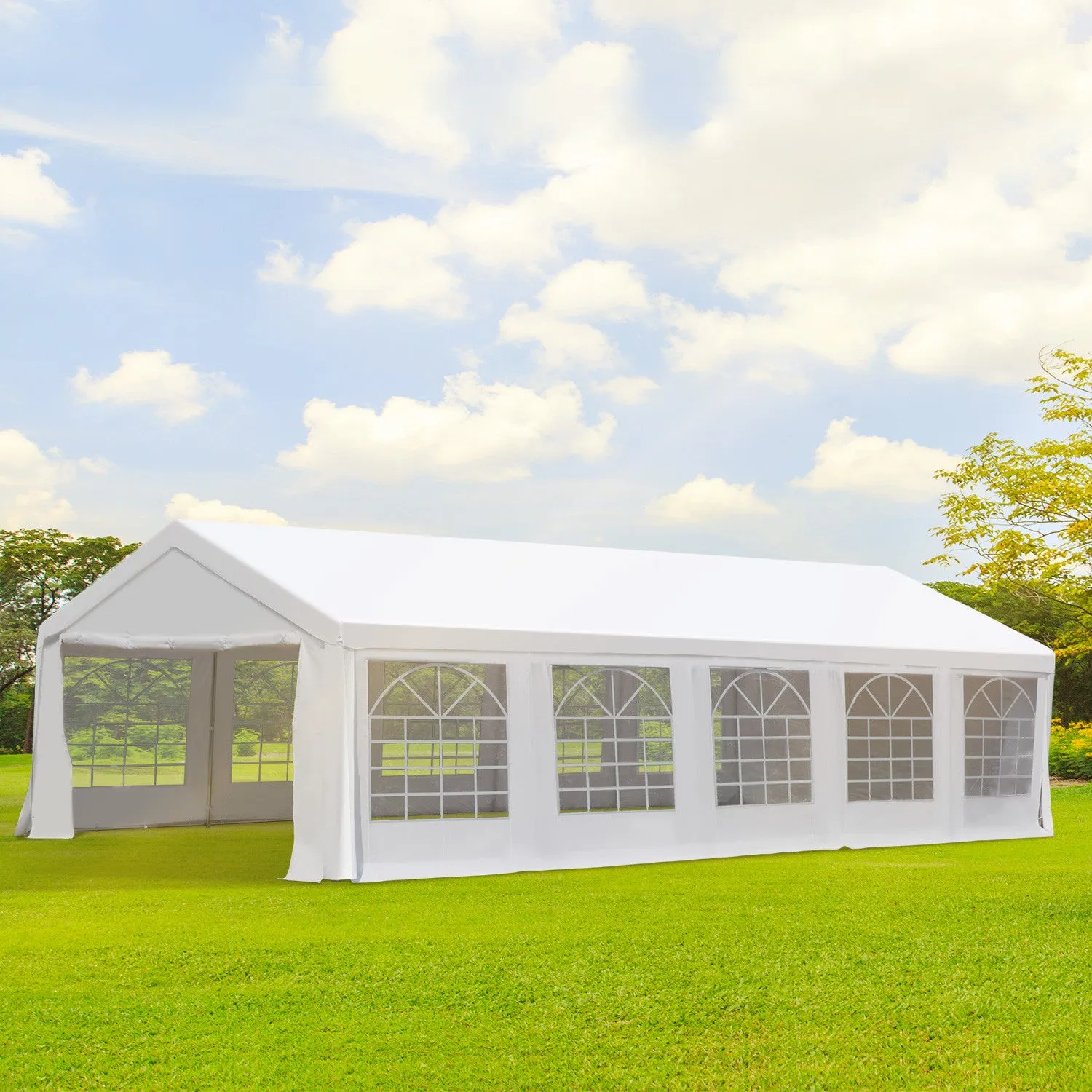 Outsunny 16'x32' Large Party Tent & Carport With Removable Sidewalls And Windows, Portable Garage Ca|Outsunny Heavy Duty 32x16ft Grand Carport Canopy Event Party Tente Gazebo Blanc