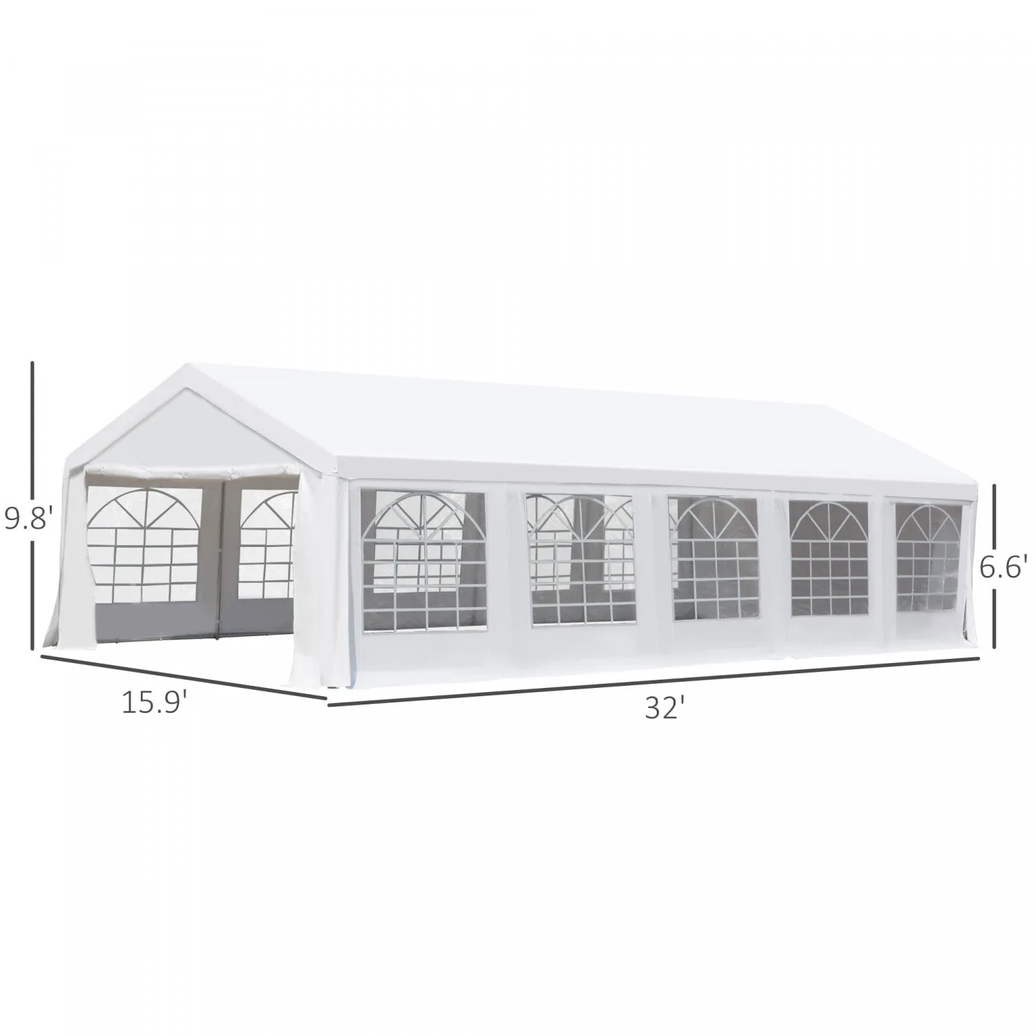 Outsunny 16'x32' Large Party Tent & Carport With Removable Sidewalls And Windows, Portable Garage Ca|Outsunny Heavy Duty 32x16ft Grand Carport Canopy Event Party Tente Gazebo Blanc