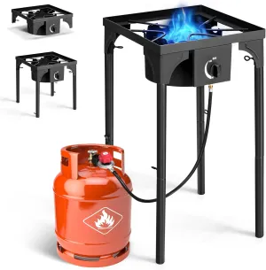 Outvita 1 Burner Propane Gas Stove for Outdoor Cooking, 75,000 BTU Camping Cooker with Removable Legs, Temperature Control Knobs for Backyard Cooking, BBQ, Baking and Frying(Single Burner)