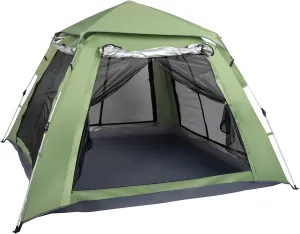 Outvita Pop Up Camping Tent - 4 Person Easy Setup Cabin Tent with 4 Large Doors & Zipper Mesh Doors with Porch & Removable Rainfly, Waterproof & Windproof for Beach, Hiking, Camping
