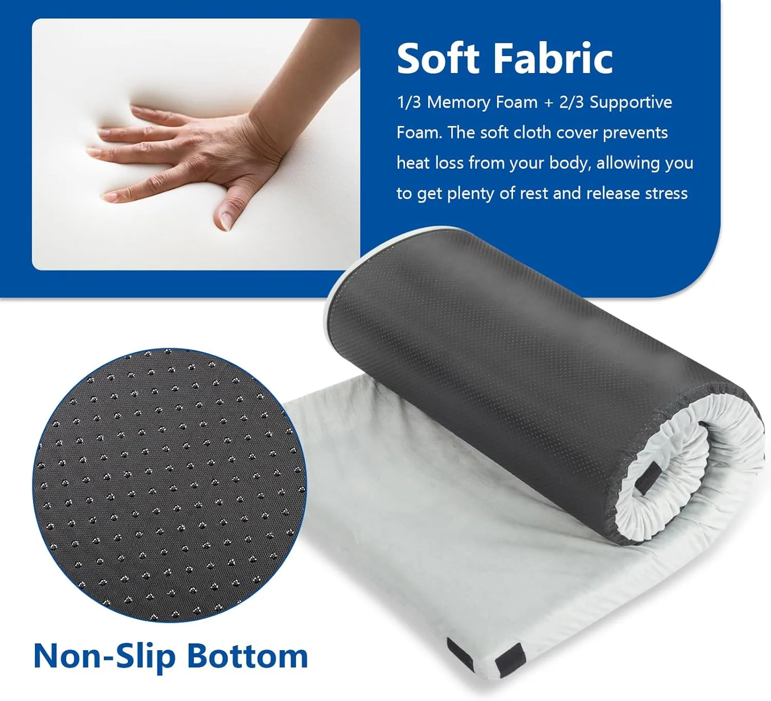 Outvita Sleeping Pad, Portable Camping Mat, CertiPUR-US Memory Foam Camping Mattress, Roll Up Floor Bed for Tent, Cot, Truck, Car, Outdoor Travel w/Portable Bag (3" with Pillow / 2.5" Without Pillow)