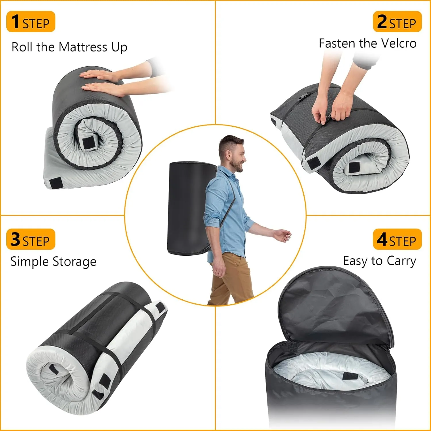 Outvita Sleeping Pad, Portable Camping Mat, CertiPUR-US Memory Foam Camping Mattress, Roll Up Floor Bed for Tent, Cot, Truck, Car, Outdoor Travel w/Portable Bag (3" with Pillow / 2.5" Without Pillow)