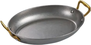 Oval Spanish Paella Pan, Nonstick Stainless Steel Skillet, Riveted Handles, Dishwasher-Safe, Paella Cookware for Homes or Restaurants,Retro Silver