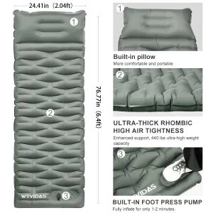 Oversized Inflatable Camping Sleeping Pad with Pillow and Built In Pump