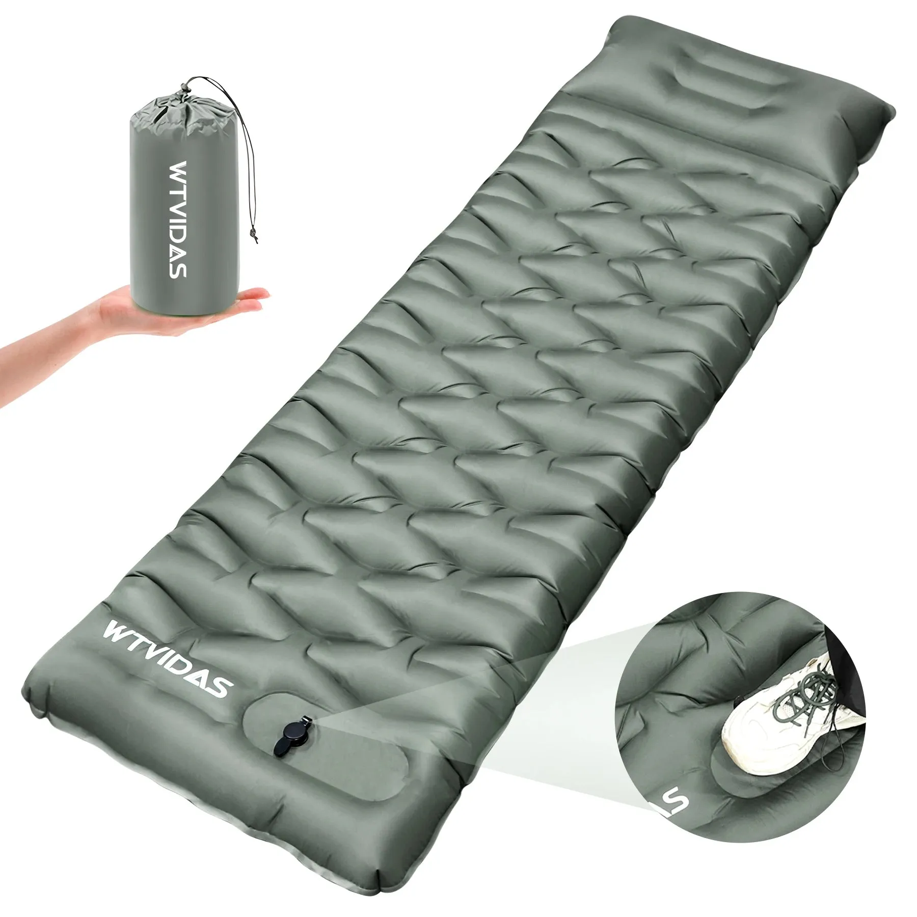 Oversized Inflatable Camping Sleeping Pad with Pillow and Built In Pump