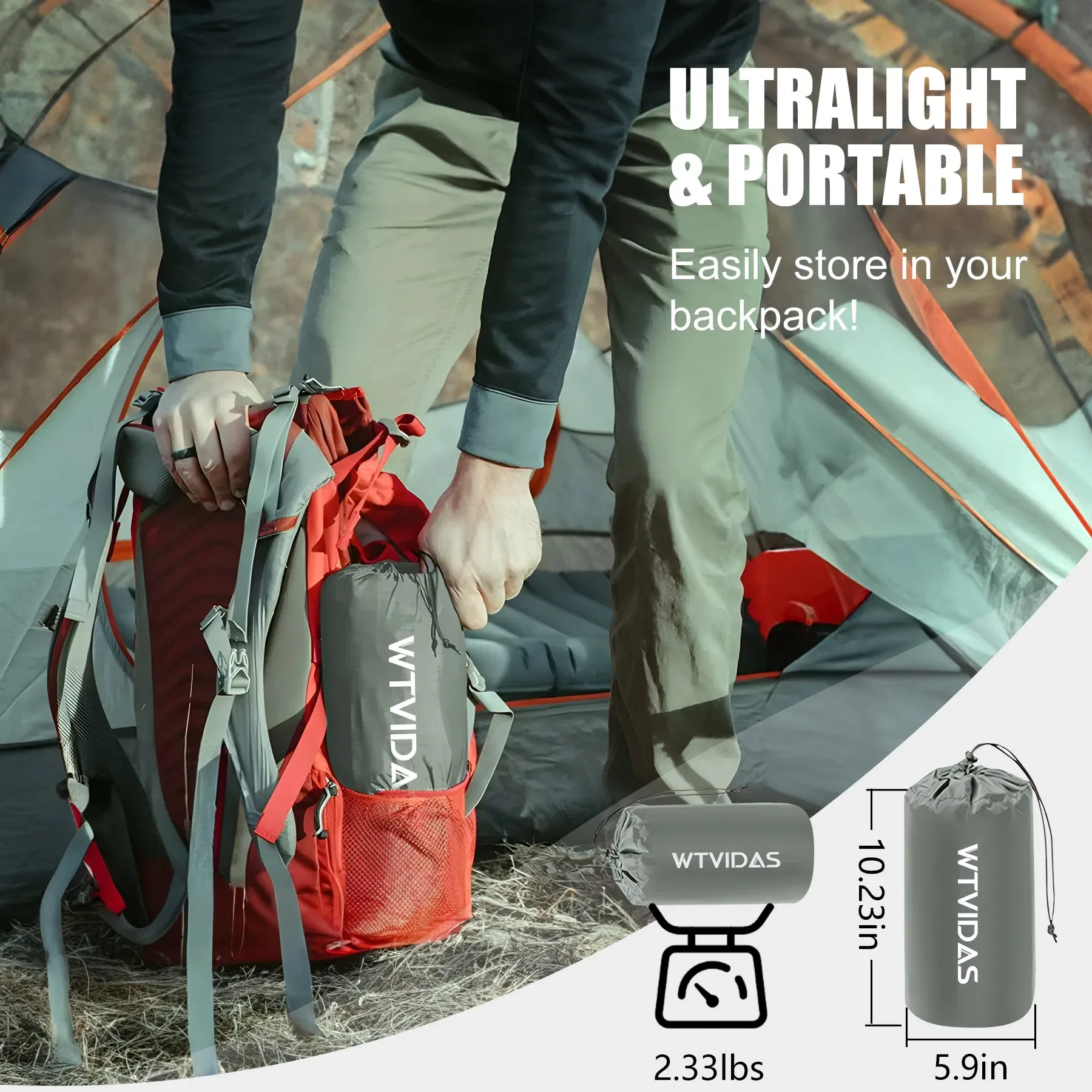 Oversized Inflatable Camping Sleeping Pad with Pillow and Built In Pump