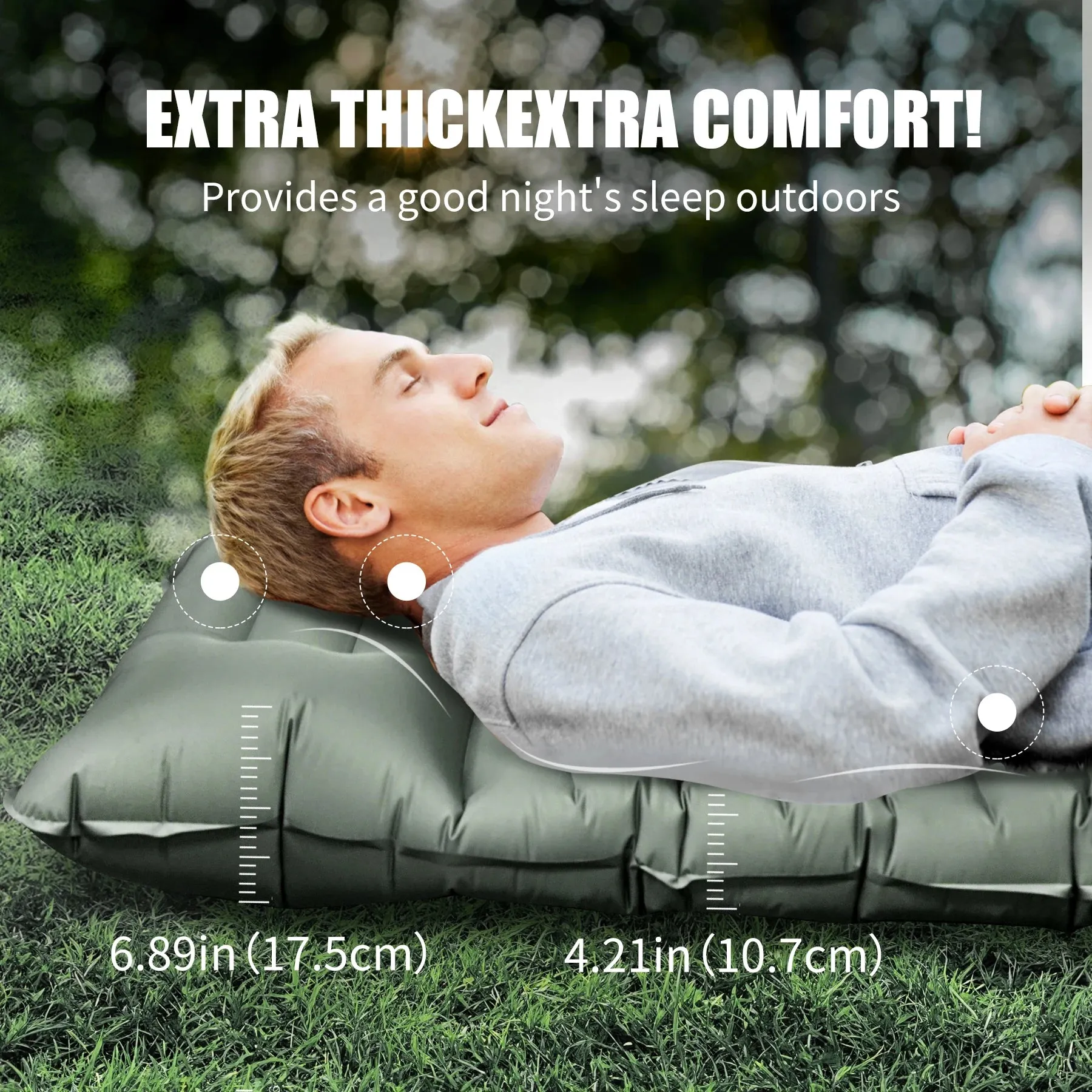 Oversized Inflatable Camping Sleeping Pad with Pillow and Built In Pump