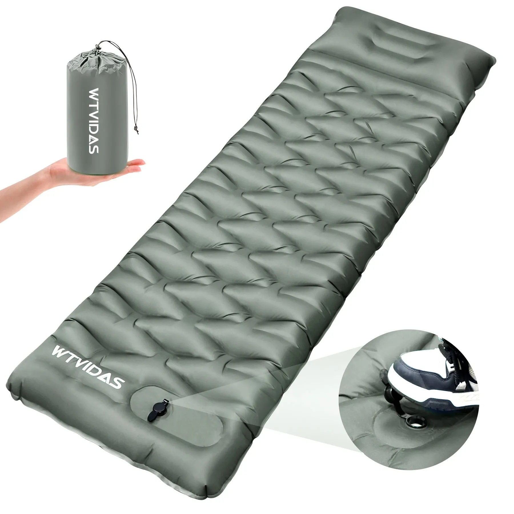 Oversized Inflatable Camping Sleeping Pad with Pillow and Built In Pump