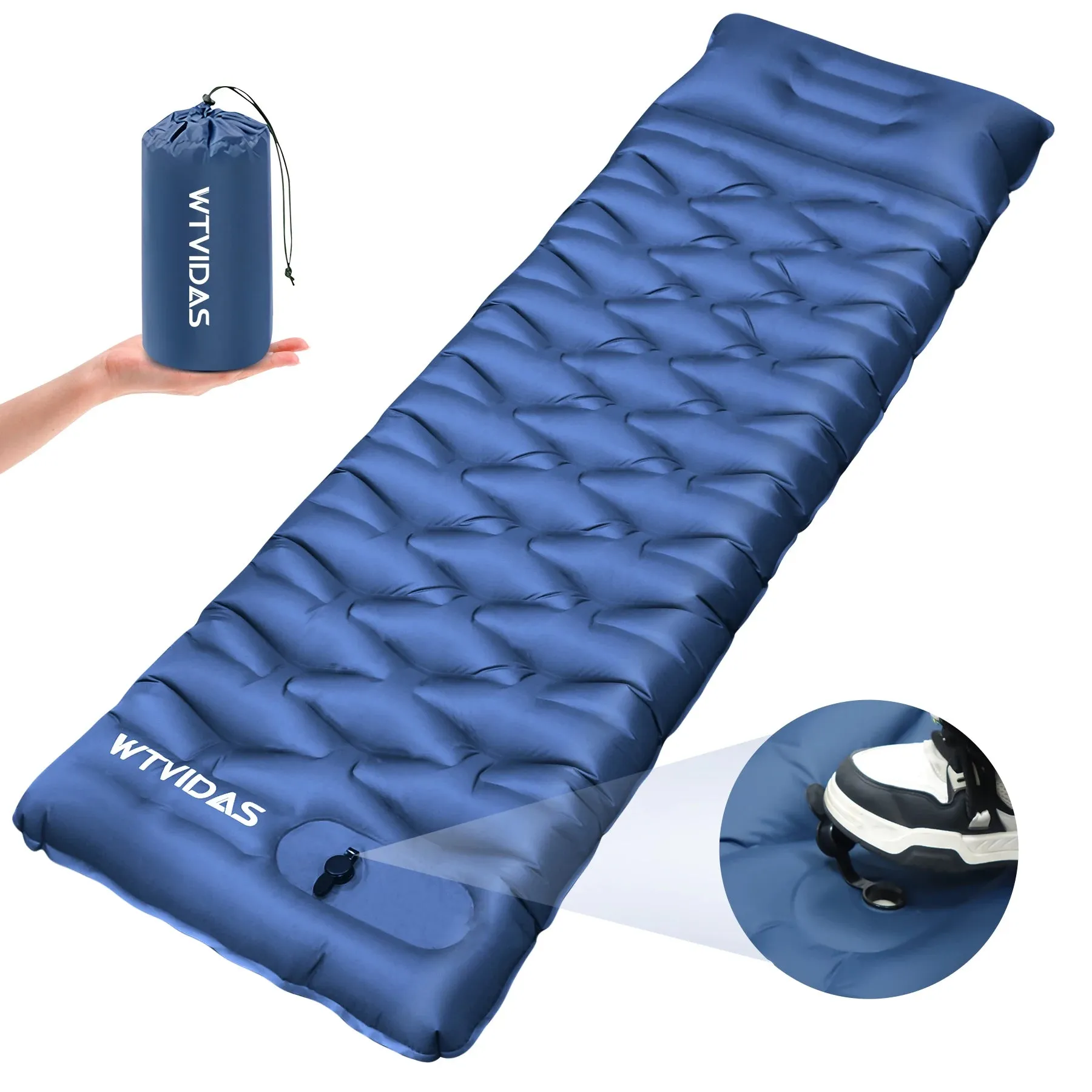 Oversized Inflatable Camping Sleeping Pad with Pillow and Built In Pump