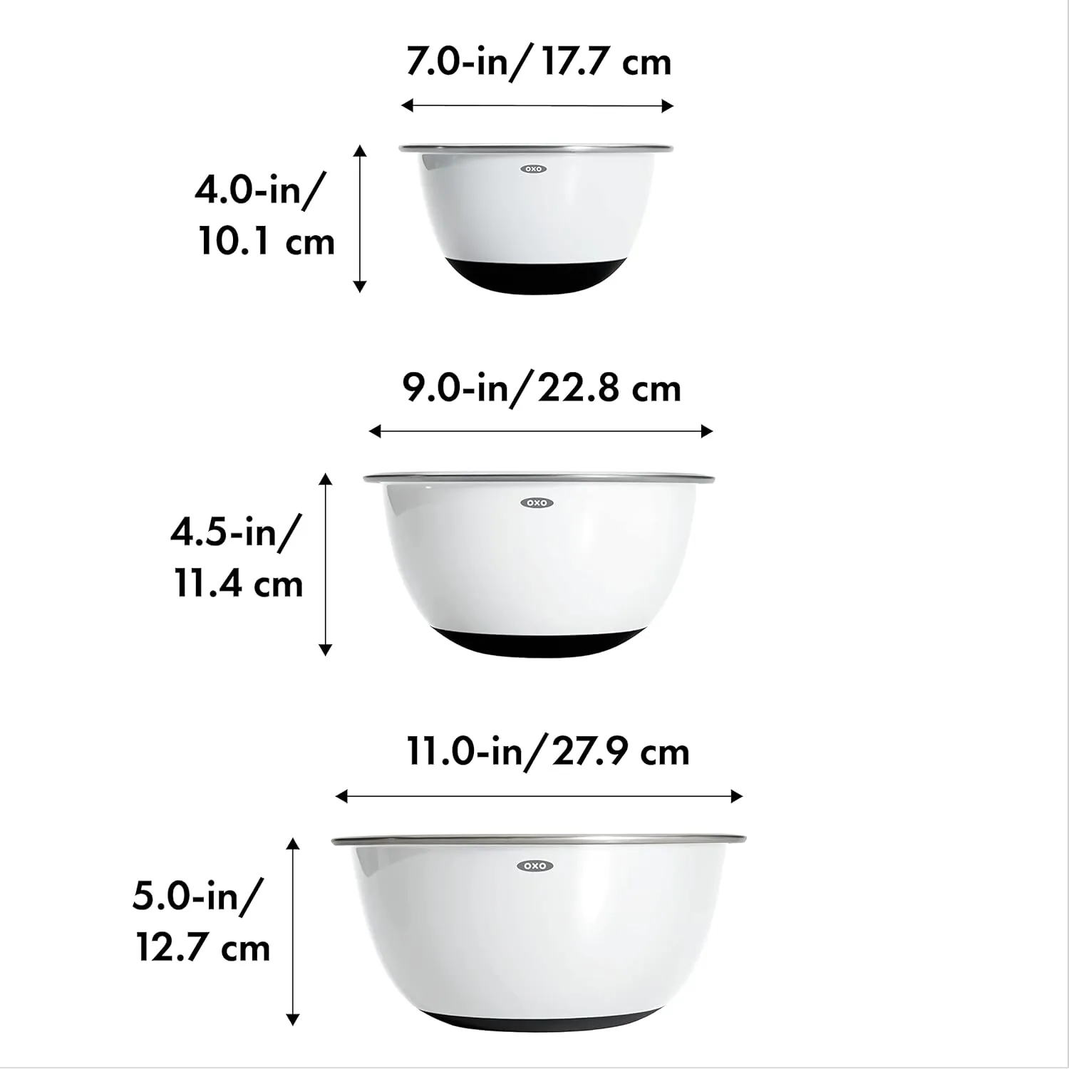OXO Good Grips 3-Piece Stainless-Steel Mixing Bowl Set, White