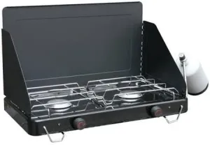 OZARK TRAIL 2-Burner 20,000 BTU Sturdy Propane Camp Stove with Wind Guard, Black
