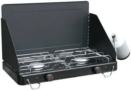 OZARK TRAIL 2-Burner 20,000 BTU Sturdy Propane Camp Stove with Wind Guard, Black