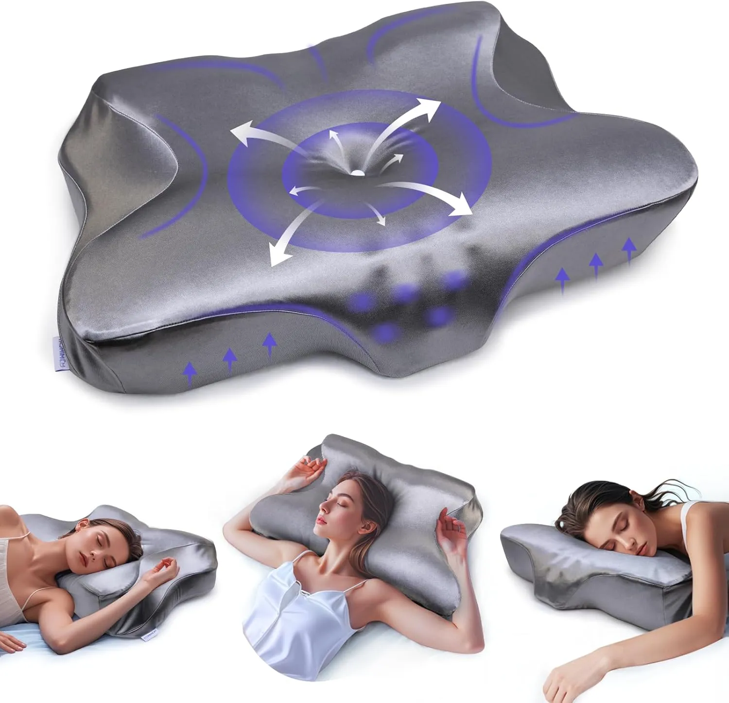 Pain Relief Cooling Pillow for Neck Support Adjustable Cervical Pillow Side Sleeping Memory Foam with Super Soft and Cooling Satin Pillowcase