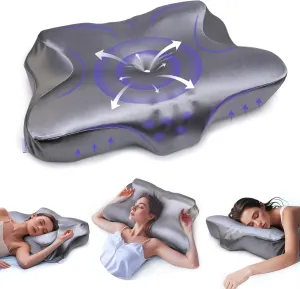 Pain Relief Cooling Pillow for Neck Support Adjustable Cervical Pillow Side Sleeping Memory Foam with Super Soft and Cooling Satin Pillowcase